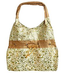 White with Golden Brocade Silk Beach Bag