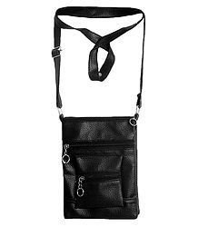 Black Rexine Sling Bag with Four Zipped Pocket