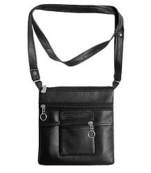Black Rexine Sling Bag with Four Zipped Pocket