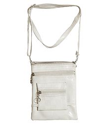 Cream Color Rexine Sling Bag with Four Zipped Pocket
