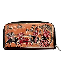 Embossed Leather Clutch Purse with 4 Pockets and 1 Zipped Pocket