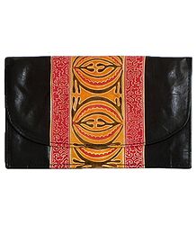 Embossed Leather Clutch Purse with One Open Pocket and Two Zipped Pockets