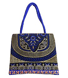 Embroidered Blue Silk Bag