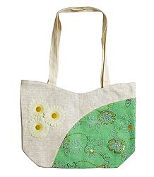 Decorative Jute Bag with One Zipped Pocket and One Small Open Pocket