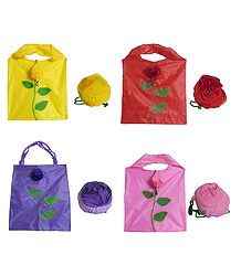 Set of 4 Foldable Synthetic Bags with Rose Cover