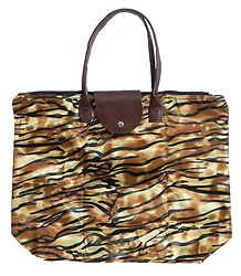Foldable Yellow and Brown Tiger Skin Printed Rexine Bag