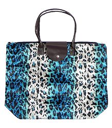 Foldable White and Blue Leopard Skin Printed Rexine Bag