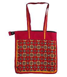 Embroidered Jute Shopping Bag with Two Zipped Pockets