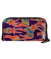 Embossed Leather Clutch Purse with 2 Open Pockets and 1 Zipped Pocket