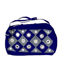 Blue and Grey Mirrorwork Bag with 2 Zips
