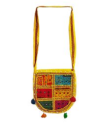 Mirrorwork and Embroidered Multicolor Cotton Bag with One Zipped Pocket