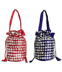 Set of 2 Sequined Fashionable Silk Potli Bags