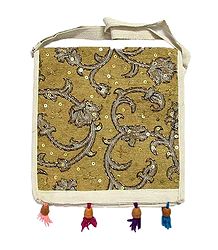 Sequined Jute Bag with One Open and One Zipped Pocket