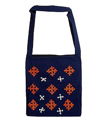 Gujrati Embroidery Blue Shoulder Bag with One Zipped Pocket