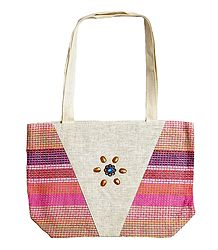 Decorative Jute Bag with One Zipped Pocket and One Small Open Pocket