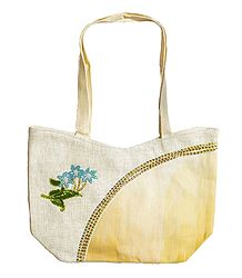 Jute Bag with One Zipped Pocket and One Small Open Pocket
