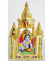 Bal Gopal on Stone Studded and Golden Carved Metal Frame