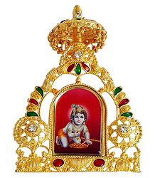 Bal Gopal on Golden Throne Metal Frame - Table Top Picture