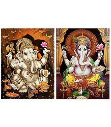 Lord Ganesha - Set of 2 Glitter Posters