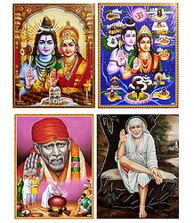 Shiva Parvati and Shirdi Saibaba - Set of 4 Posters