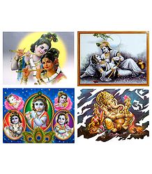 Ganesha and Radha Krishna - Set of 4 Posters