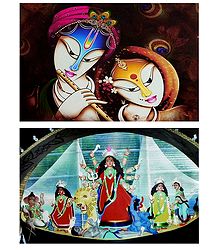 Radha Krishna and Devi Durga - Set of 2 Posters