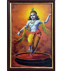 Krishna Dancing On Rose Petals - Print on Harboard - Wall Hanging