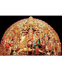 Durga with Her Children Slaying Mahishasura