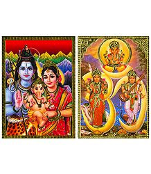Lord Shiva, Parvati, Ganesha and Lakshmi, Saraswati and Ganesha - Set of 2 Posters