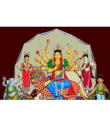 Photo Print of Buddhist Style Devi Durga with Her Family