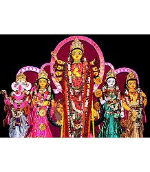 Photo Print of Devi Durga with Her Family in Bengal Pata Style