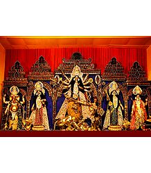 Durga with Her Children Slaying Mahishasura