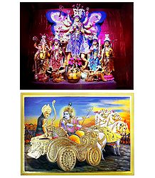 Gita Updesh By Krishna To Arjuna and Devi Durga - Set of 2 Posters