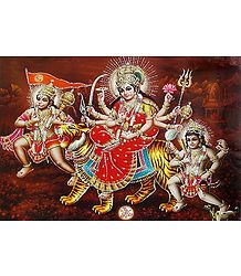 Bhagawati with Hanuman and Batuk Bhairav - Glitter Poster