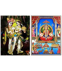 Radha Krishna and Santoshi Mata - Set of 2 Glitter Posters