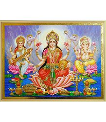 Lakshmi, Saraswati and Ganesha - Unframed Poster