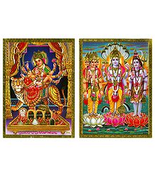Bhagawati and Brahma, Vishnu, Maheshwar - Set of 2 Unframed Posters