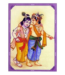 Krishna, Balaram and Decorative Headgear - Double Sided Laminated Poster