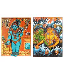 Bal Gopal and Mermaids - Set of 2 Mural Posters - Unframed