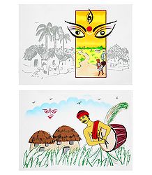 Goddess Durga - Set of 2 Small Poster