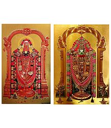 Lord Venkateshwara - Set of 2 Golden Metallic Paper Poster