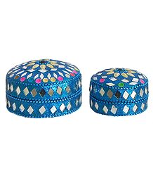 Set of 2 Decorated Metal Kumkum Containers