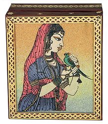 Princess with Parrot - Jewelry Box with Gemstone Painting