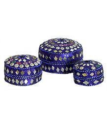 Set of 3 Decorated Metal Kumkum Containers