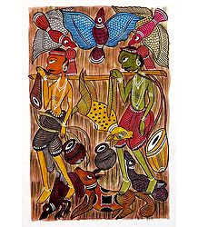 Tribal Hunters - Kalighat Painting