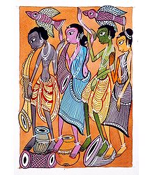 Santhal Dancers - Kalighat Painting