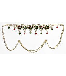 Maroon and Green Crysal Bead and White Stone Studded Kamarband