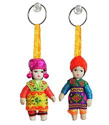 Set of 2 MIniature Costume Doll Key Rings