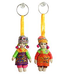 Set of 2 Costume Doll Key Rings
