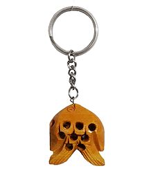 Metal Key Chain with Wooden Fish